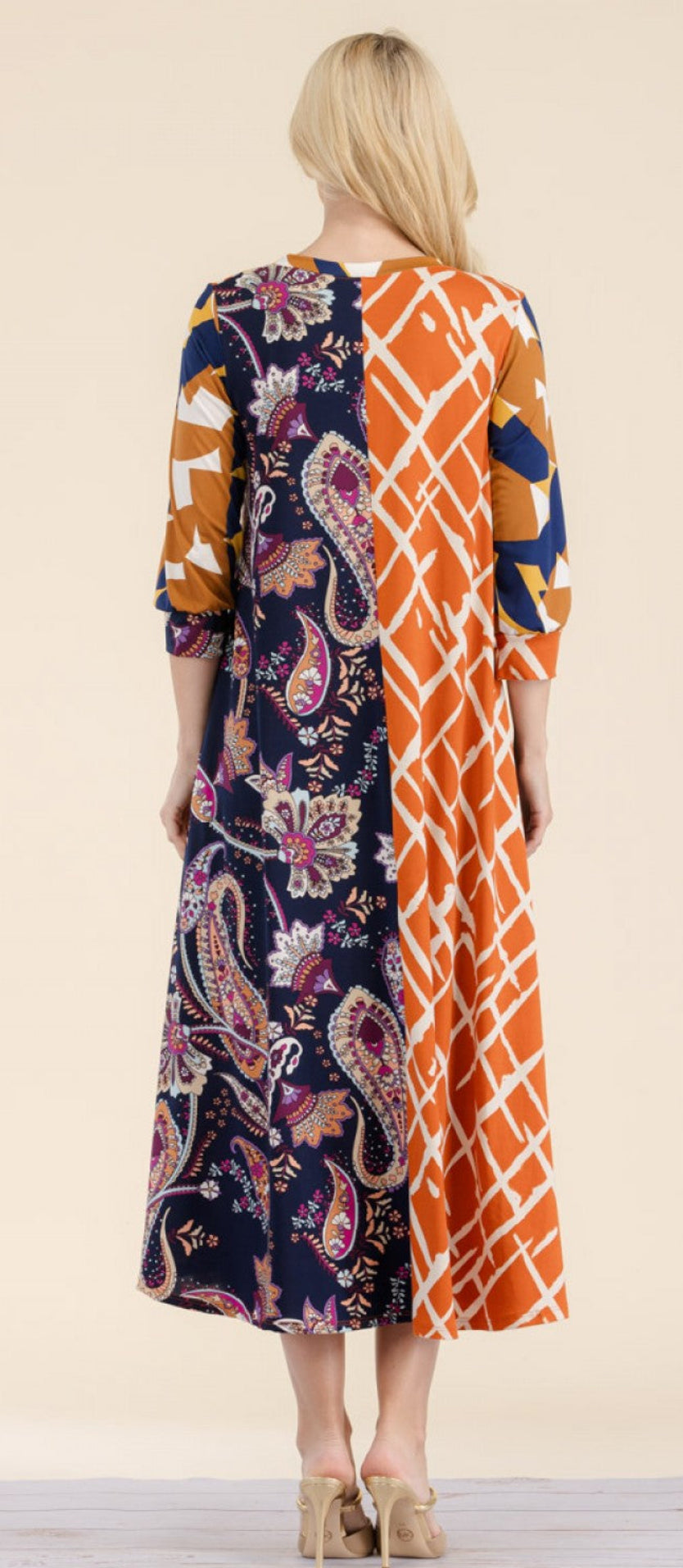PAISLEY CONTRAST TENT MIDI-DRESS
