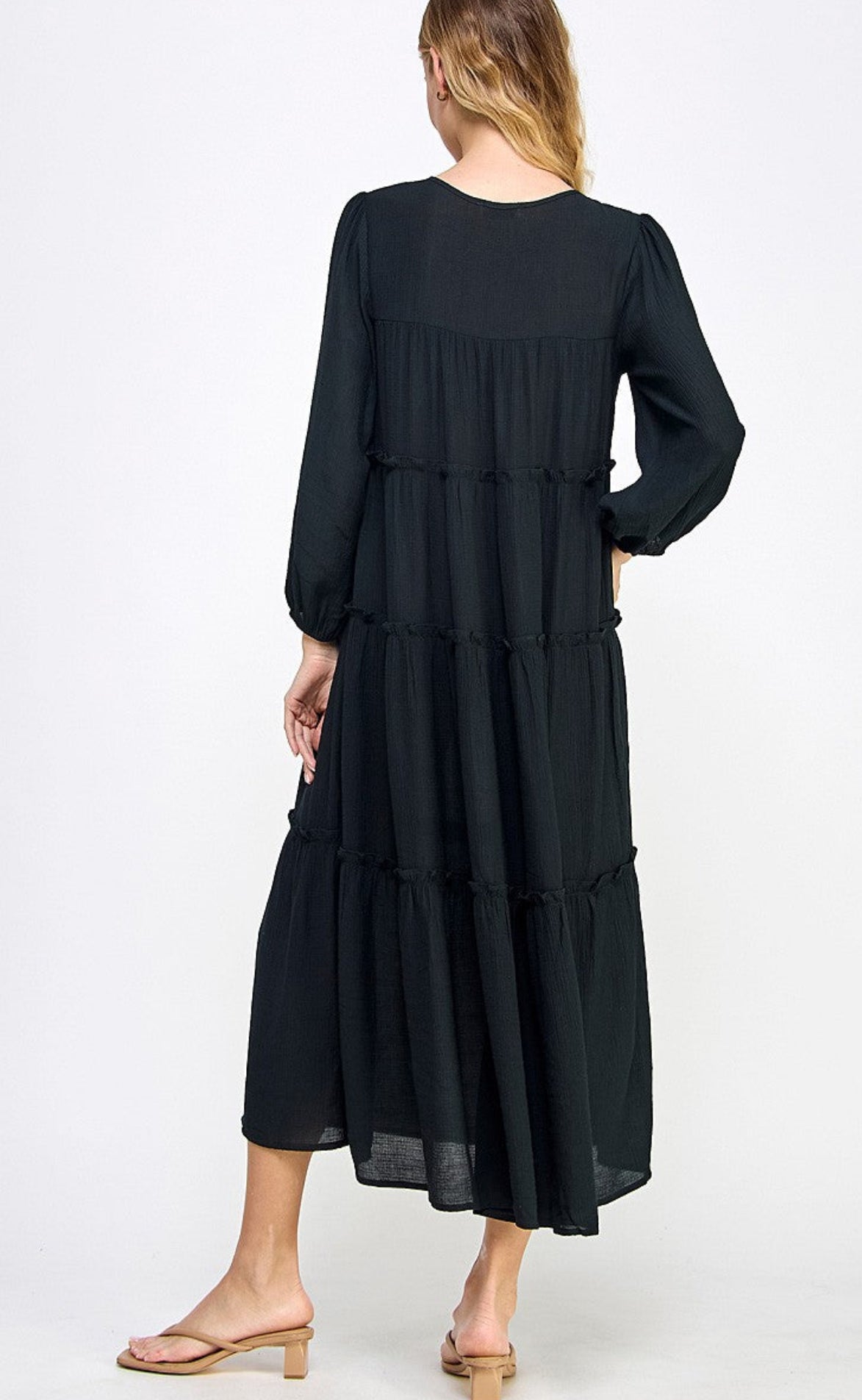 Tie Front Tiered Casual Midi Dress