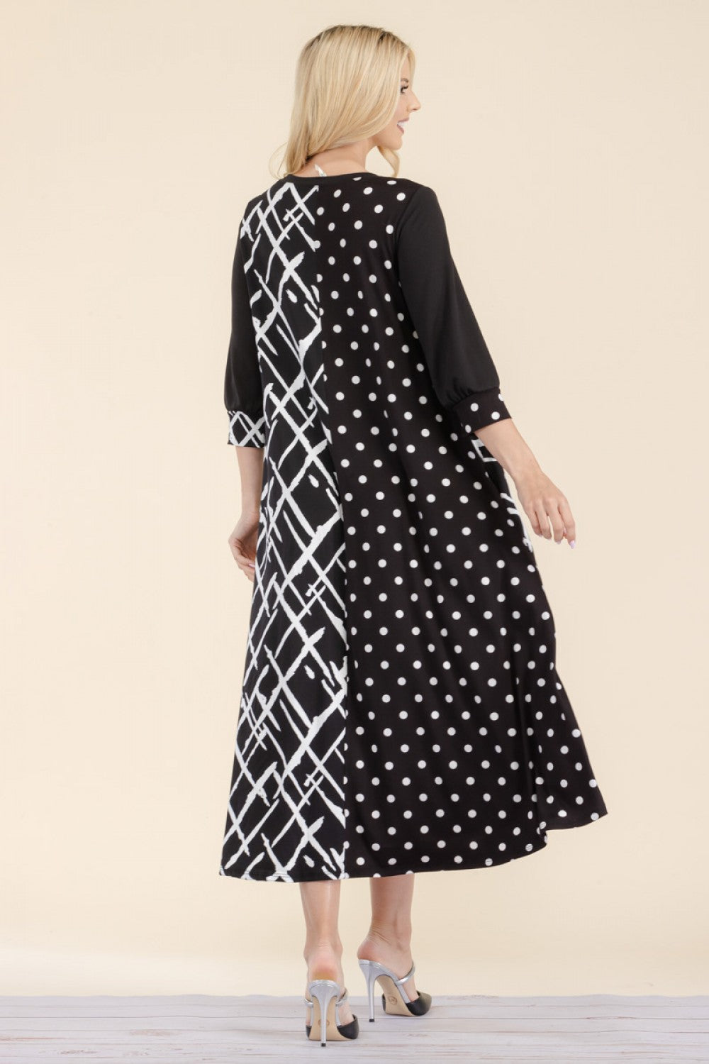 POLKA DOT CONTRAST TENT MIDI-DRESS