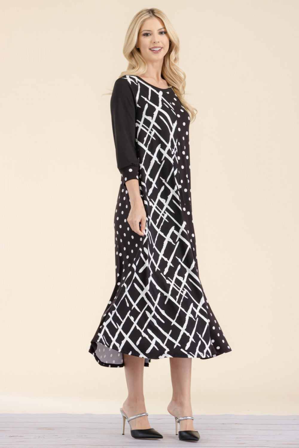POLKA DOT CONTRAST TENT MIDI-DRESS