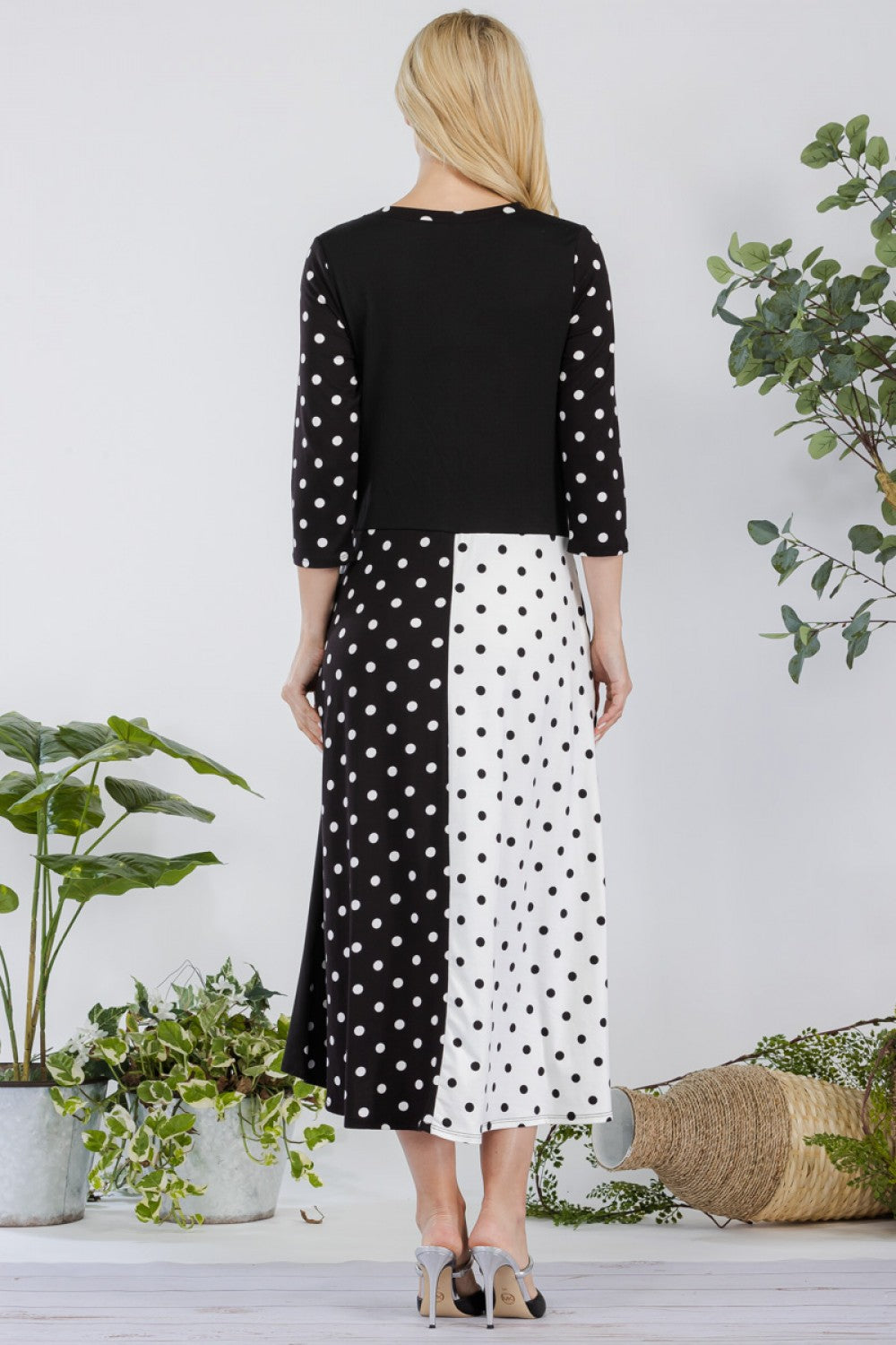 POLKA DOT 3/4 SLEEVE MIDI-DRESS