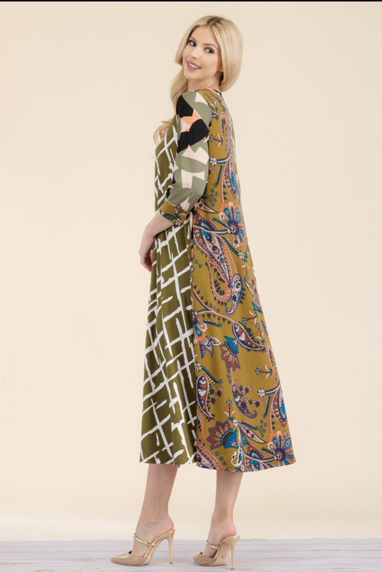 PAISLEY CONTRAST TENT MIDI-DRESS
