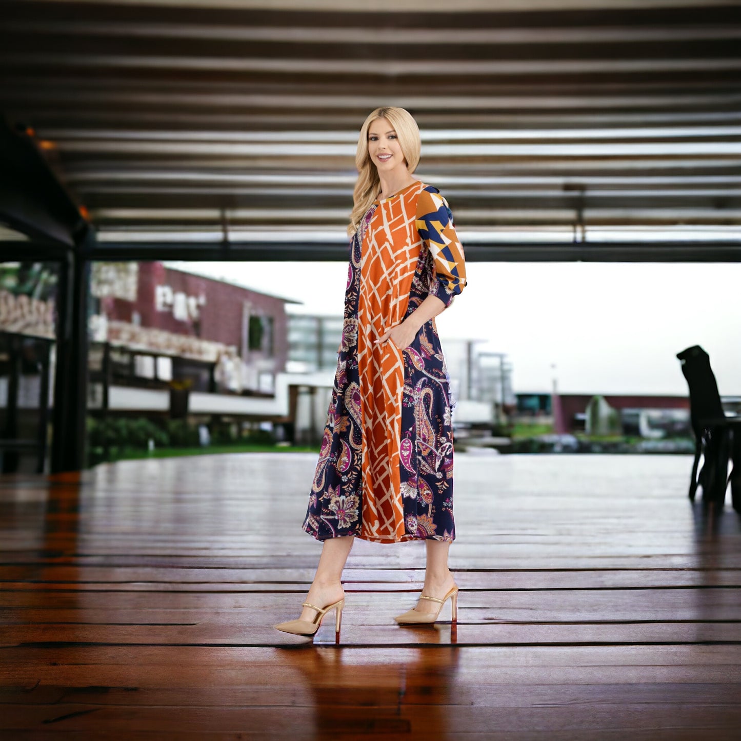 PAISLEY CONTRAST TENT MIDI-DRESS