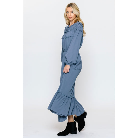 Shirred neck long dress