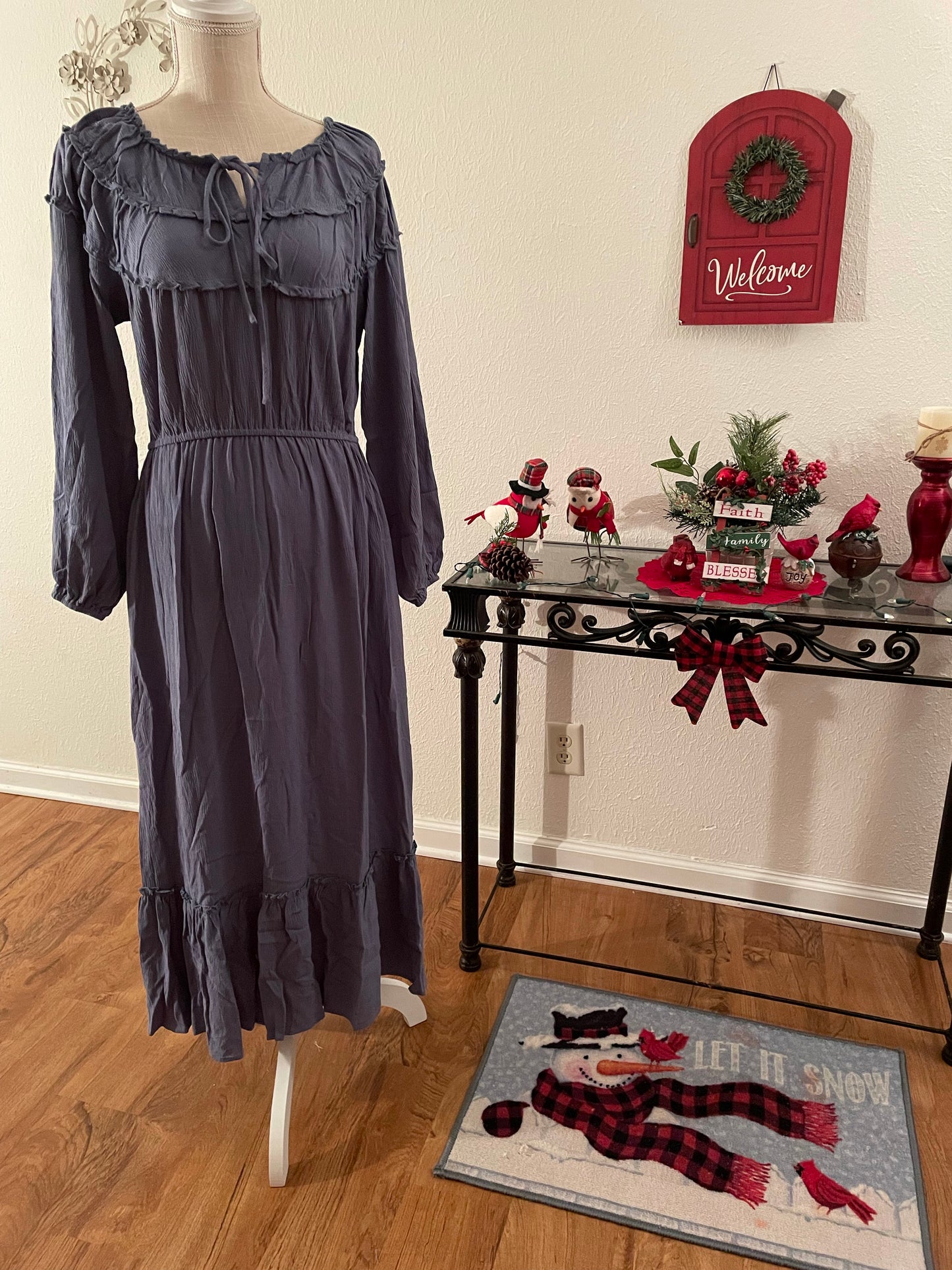 Shirred neck long dress