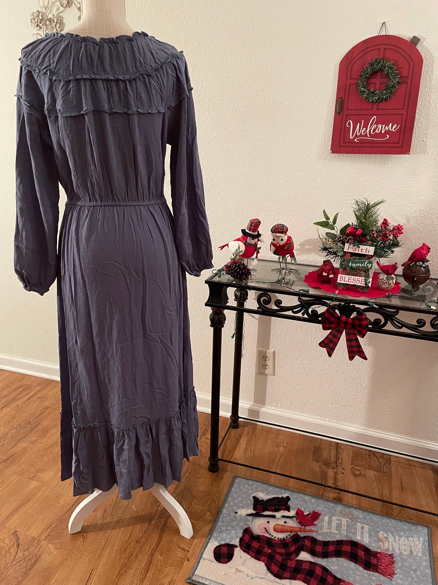 Shirred neck long dress