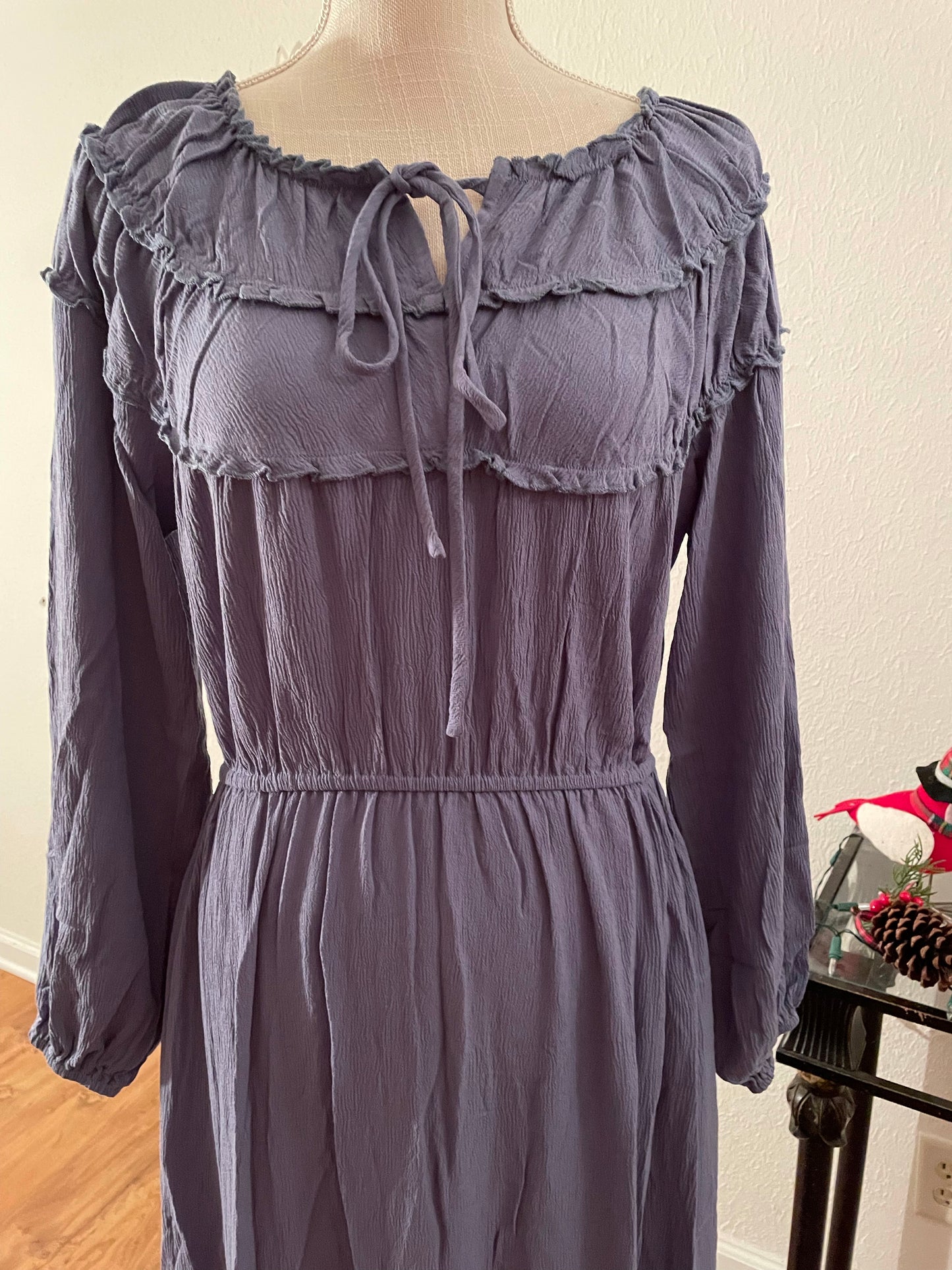 Shirred neck long dress
