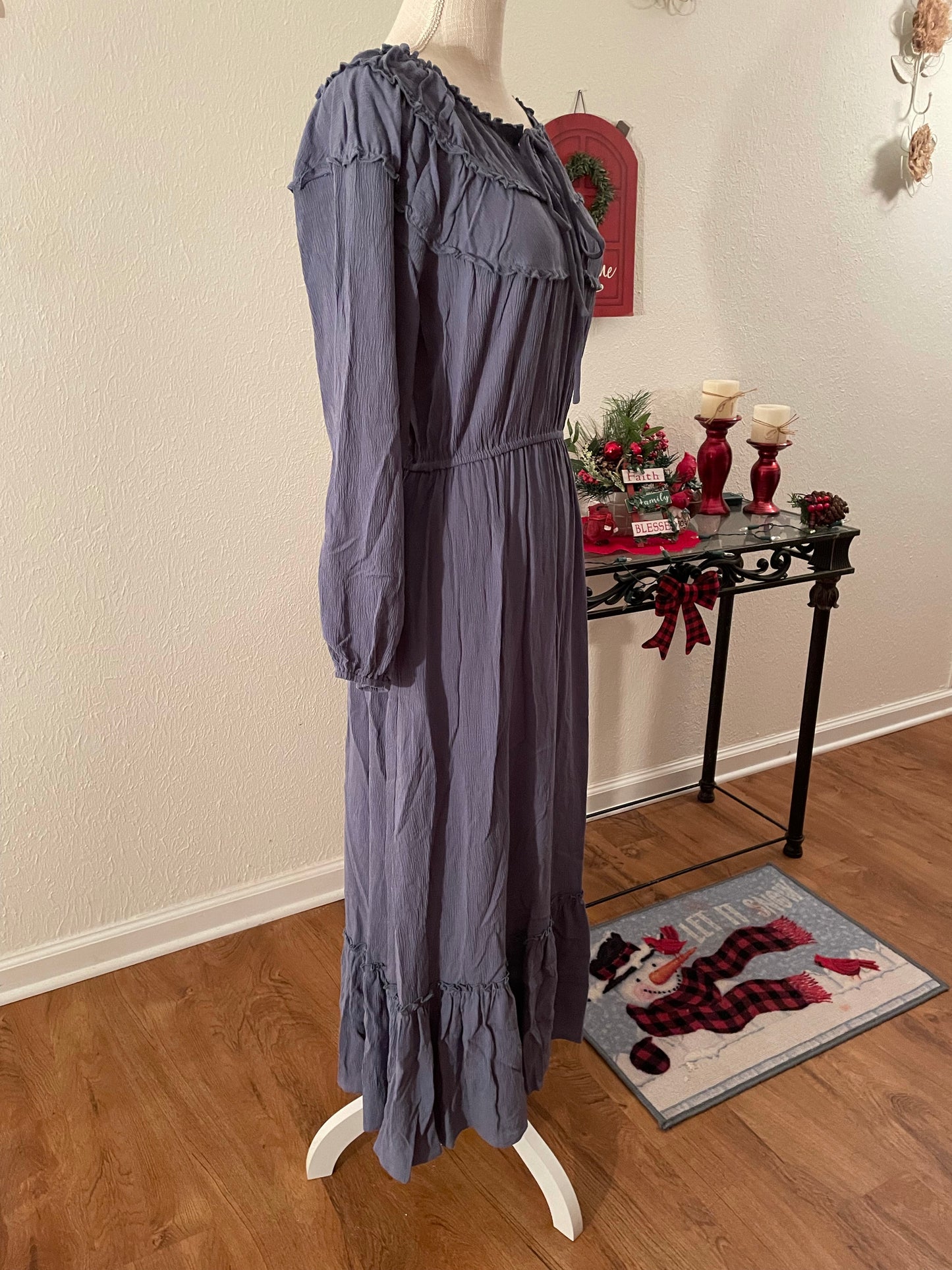 Shirred neck long dress