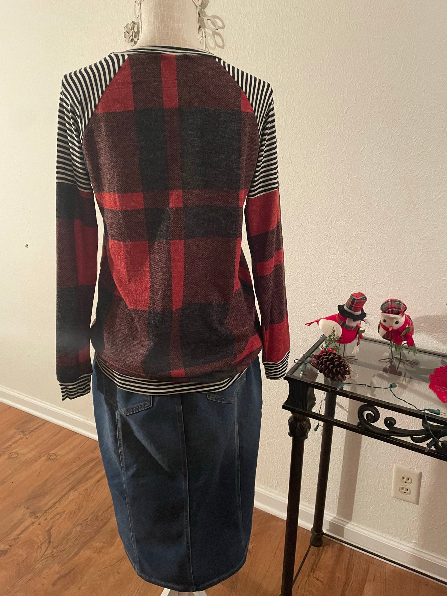 Mohair Brushed Plaid Print Sweatshirt