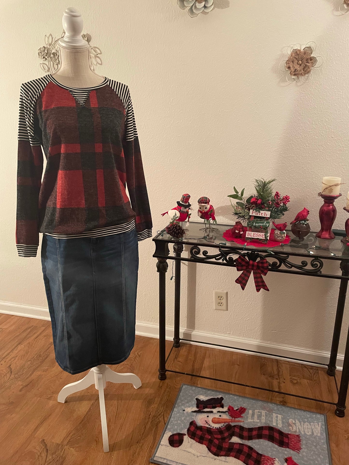 Mohair Brushed Plaid Print Sweatshirt