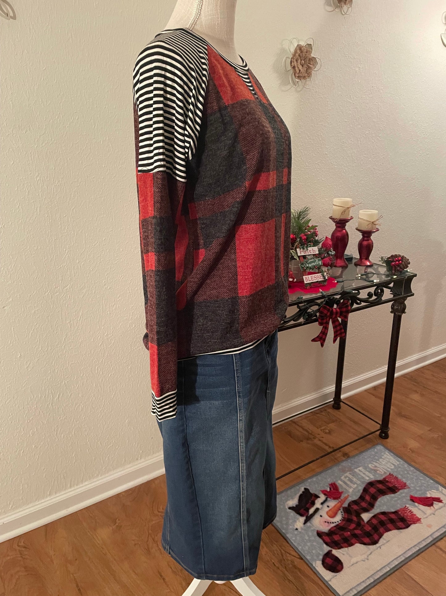 Mohair Brushed Plaid Print Sweatshirt