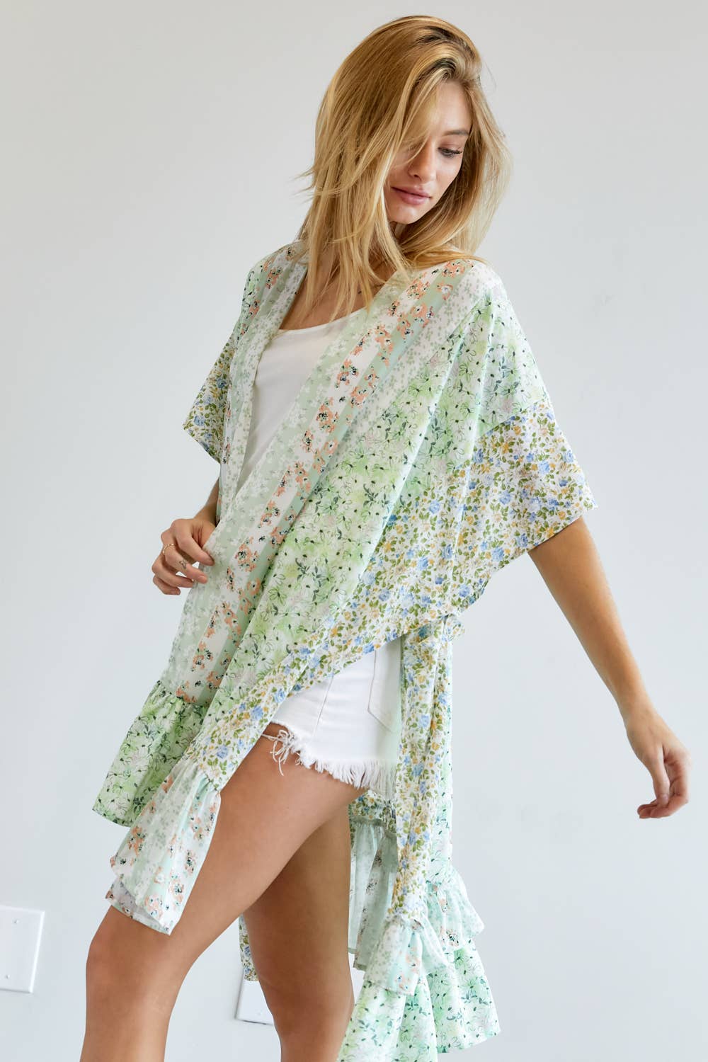 MINT FLORAL PRINT KIMONO