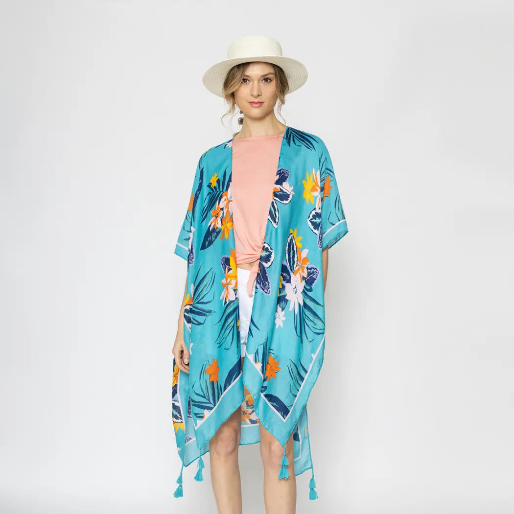 Tropical Floral Print Kimono