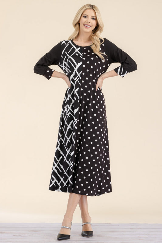 POLKA DOT CONTRAST TENT MIDI-DRESS