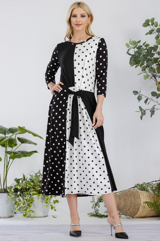 POLKA DOT 3/4 SLEEVE MIDI-DRESS