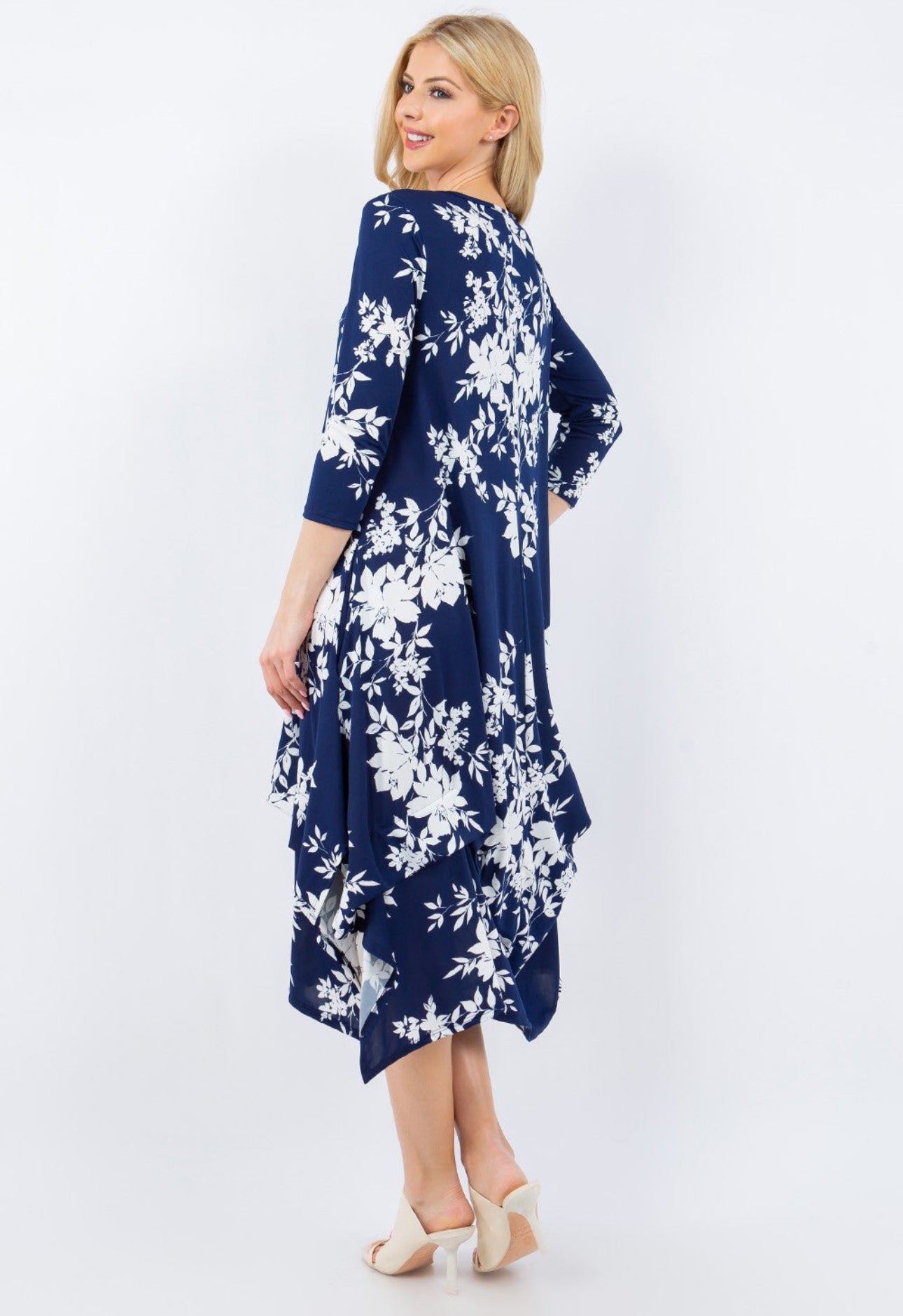 FLORAL LAYERED BOTTOM DRESS WITH POCKETS