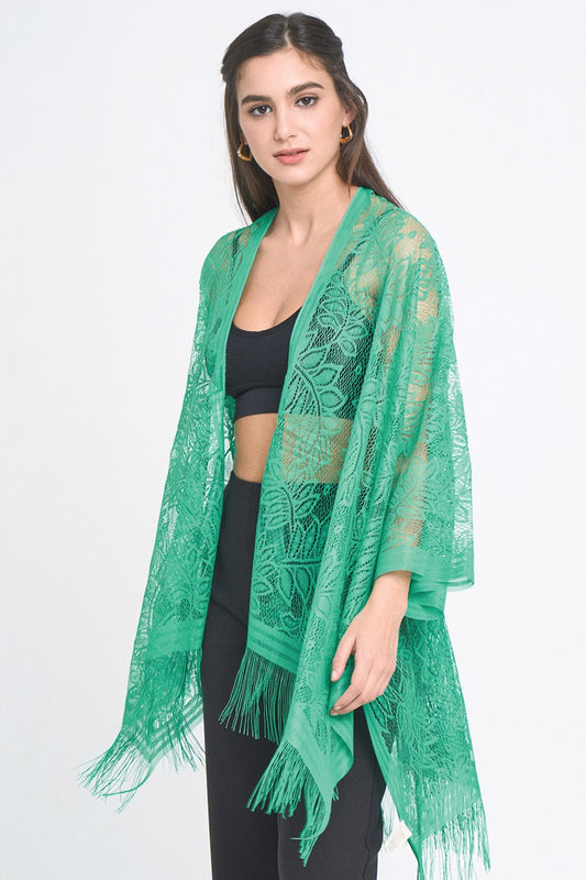 Leaf Lace Open Front Kimono