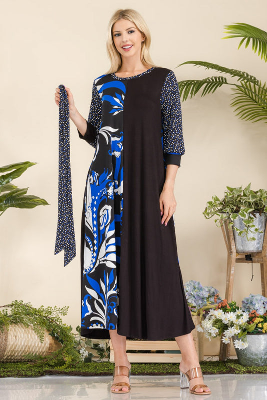 TENT MIDI-DRESS WITH FLORAL CONTRAST AND TIE