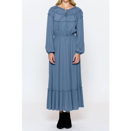 Shirred neck long dress