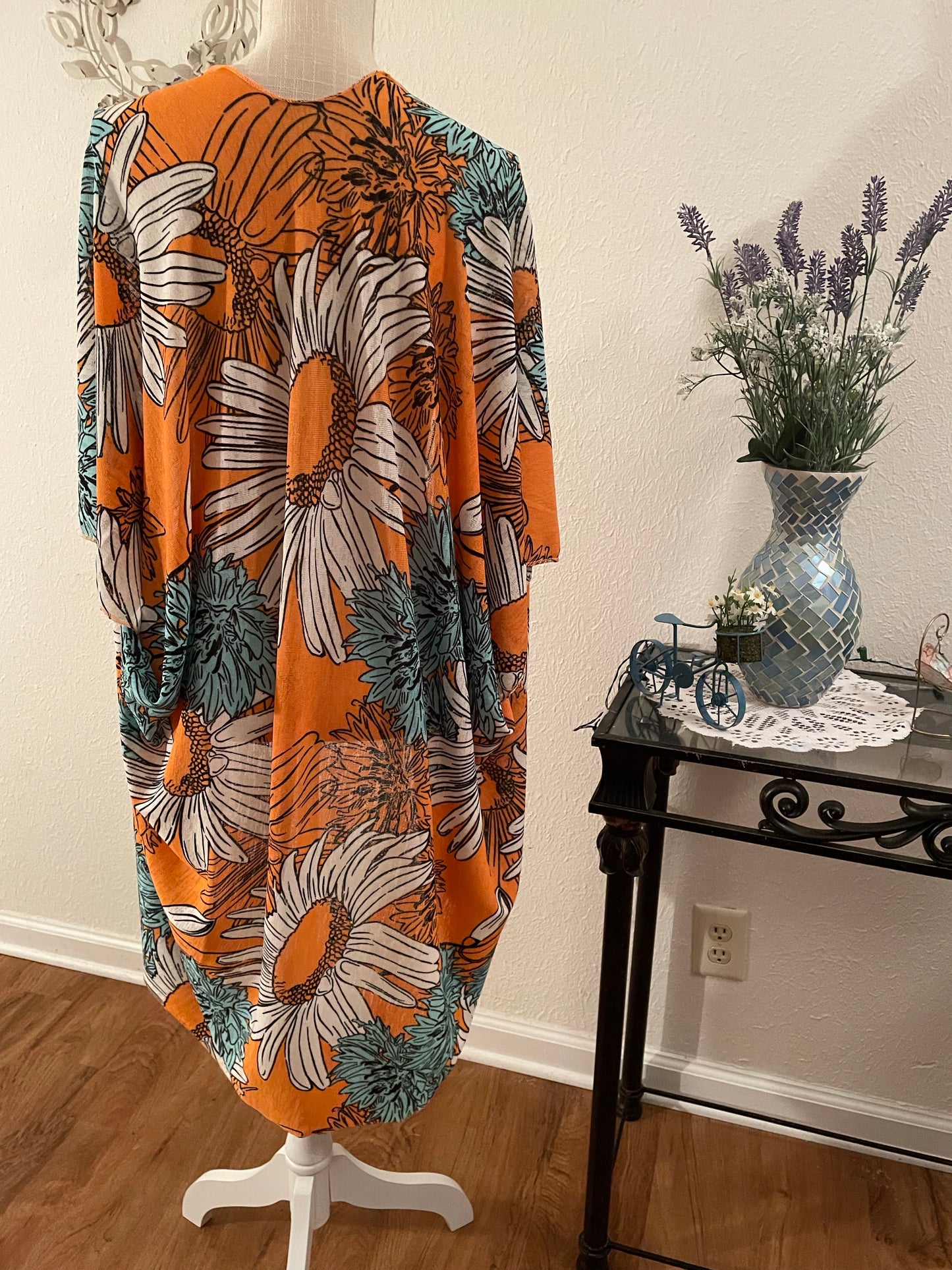 Sunflower print cover up kimono