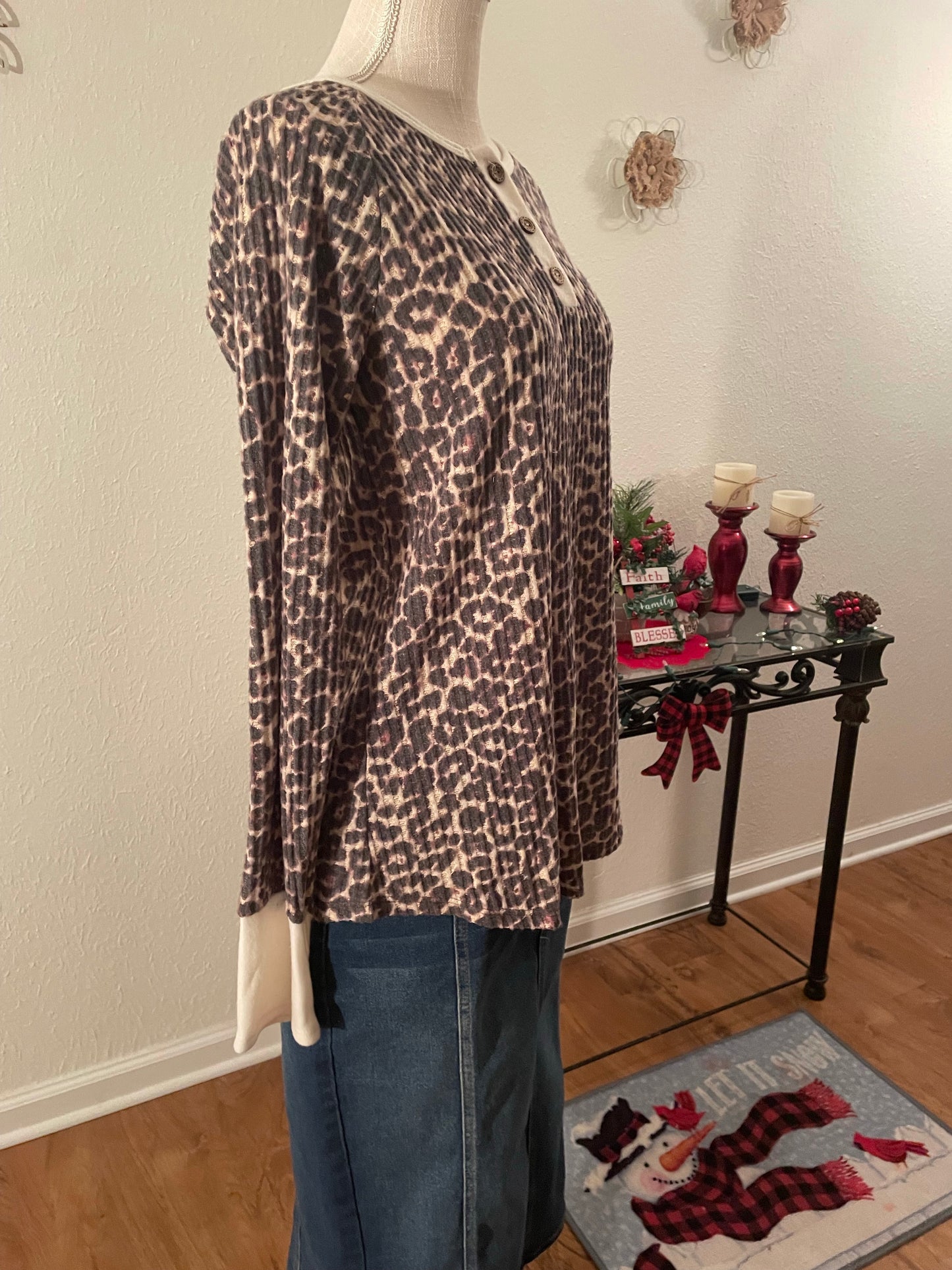 Brushed leopard waffle sweater