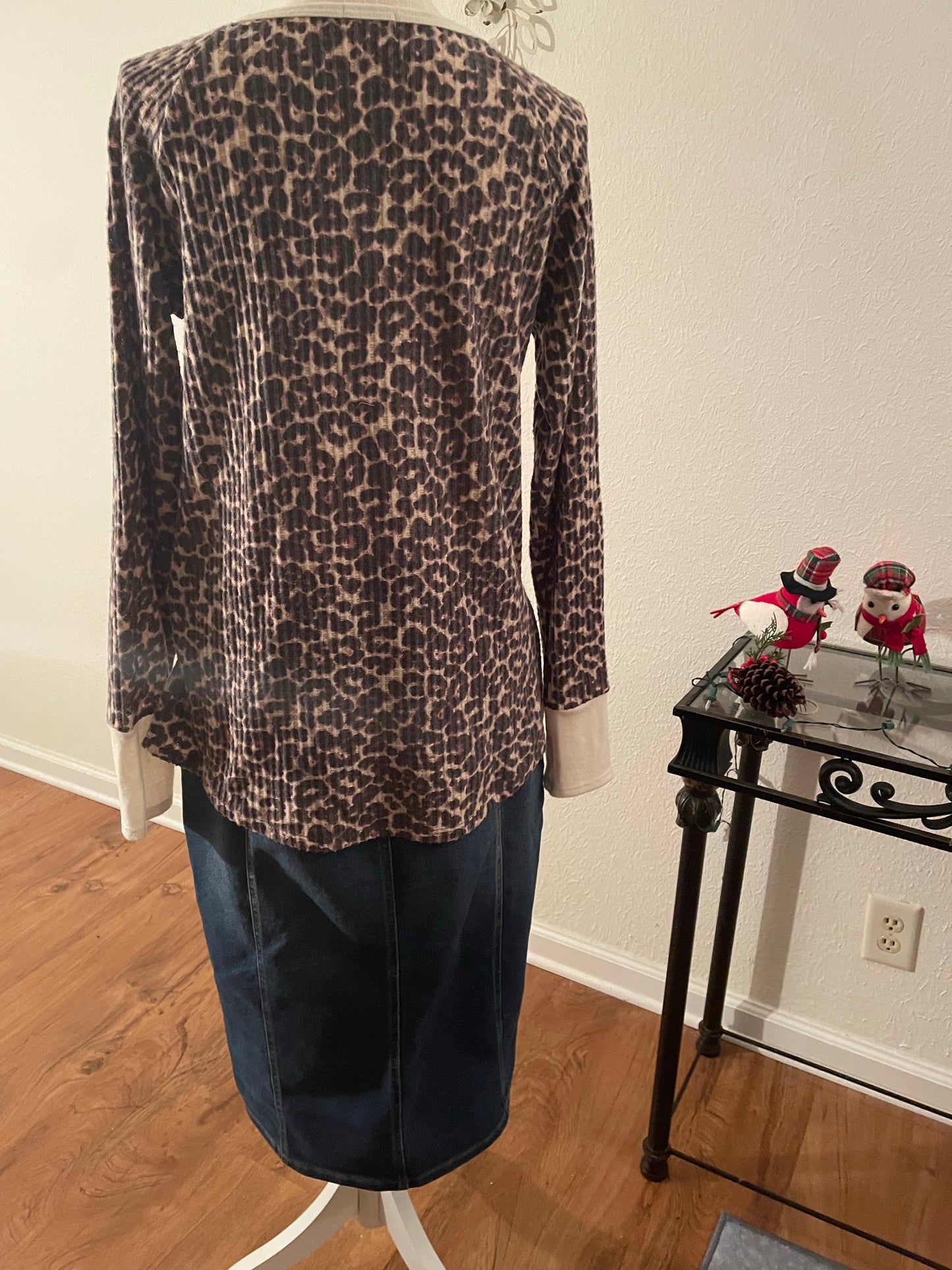 Brushed leopard waffle sweater
