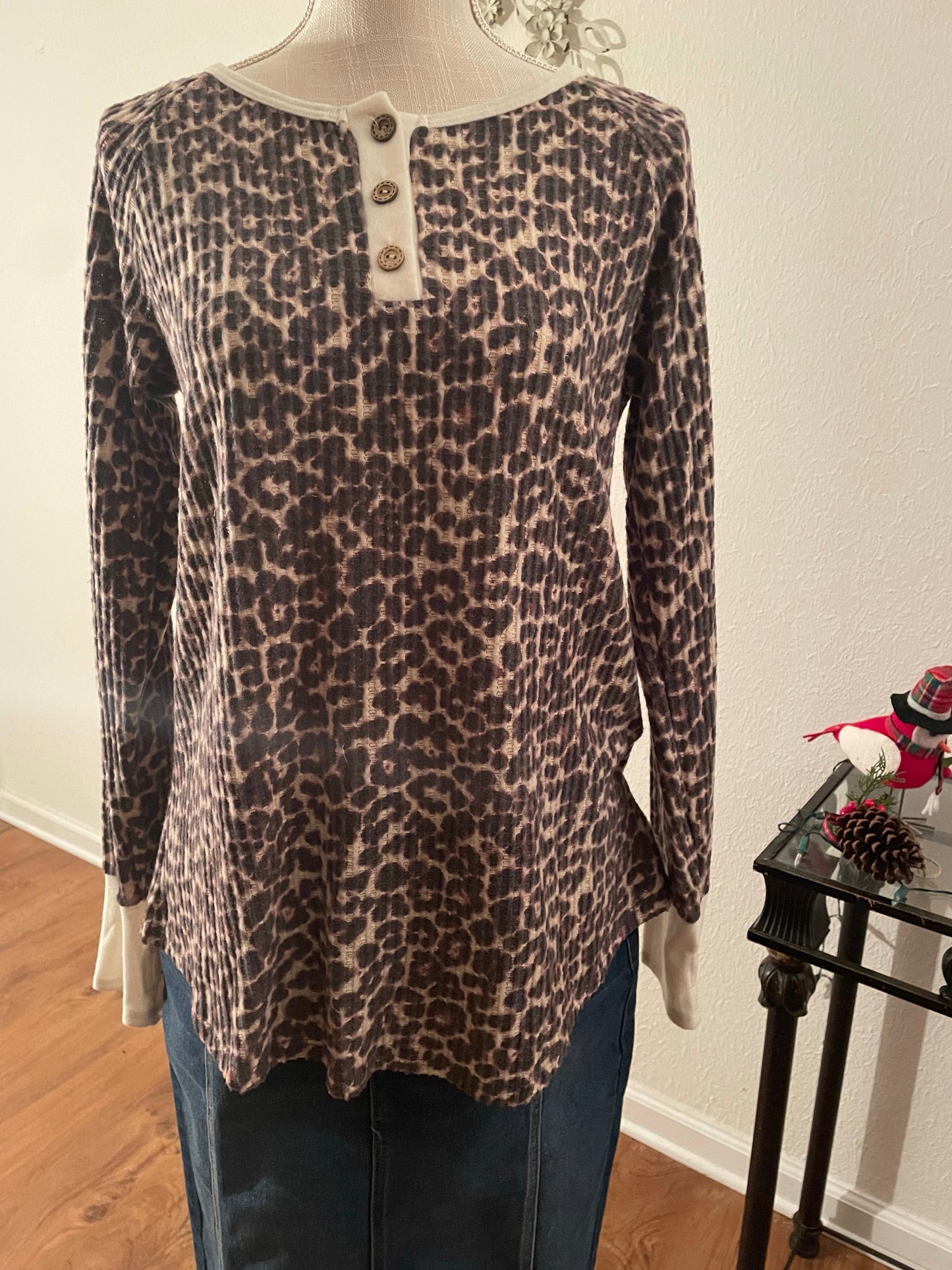 Brushed leopard waffle sweater