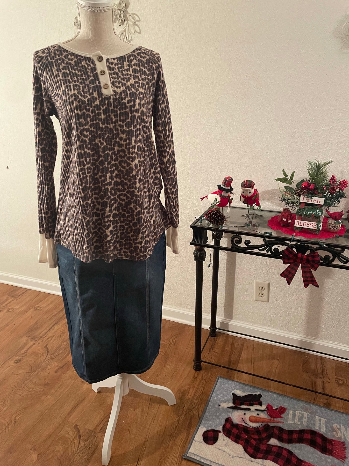 Brushed leopard waffle sweater