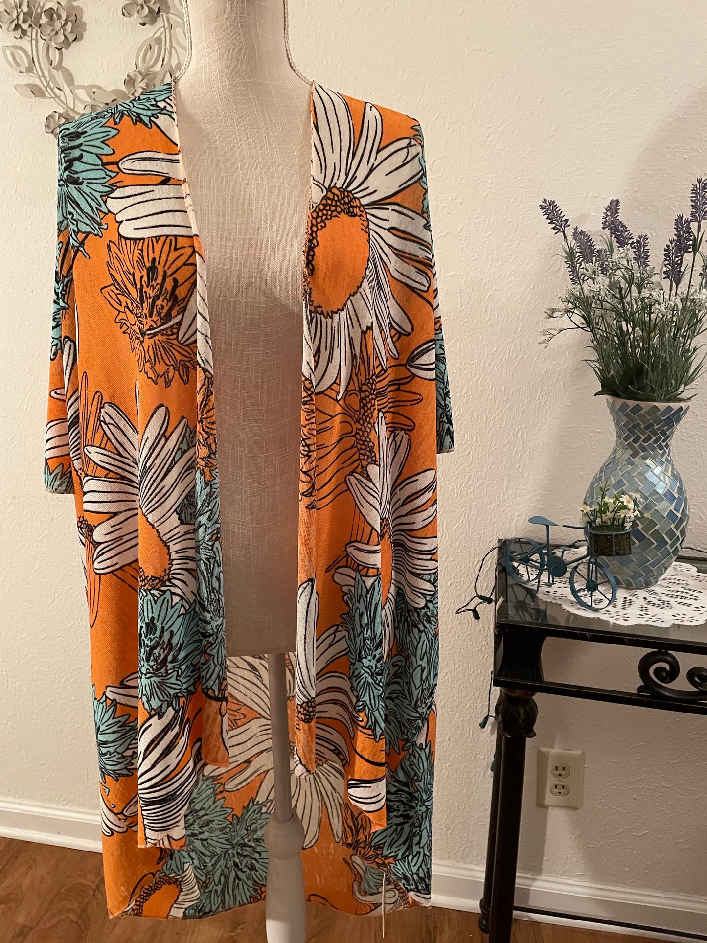 Sunflower print cover up kimono