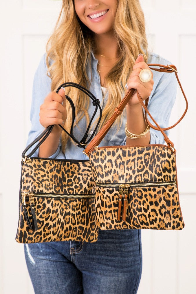 Black Leopard Crossbody Handbag