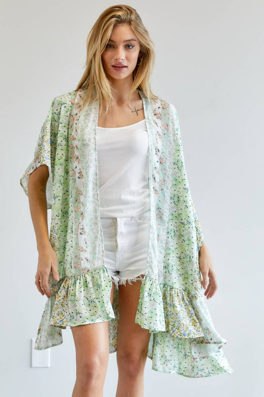 MINT FLORAL PRINT KIMONO