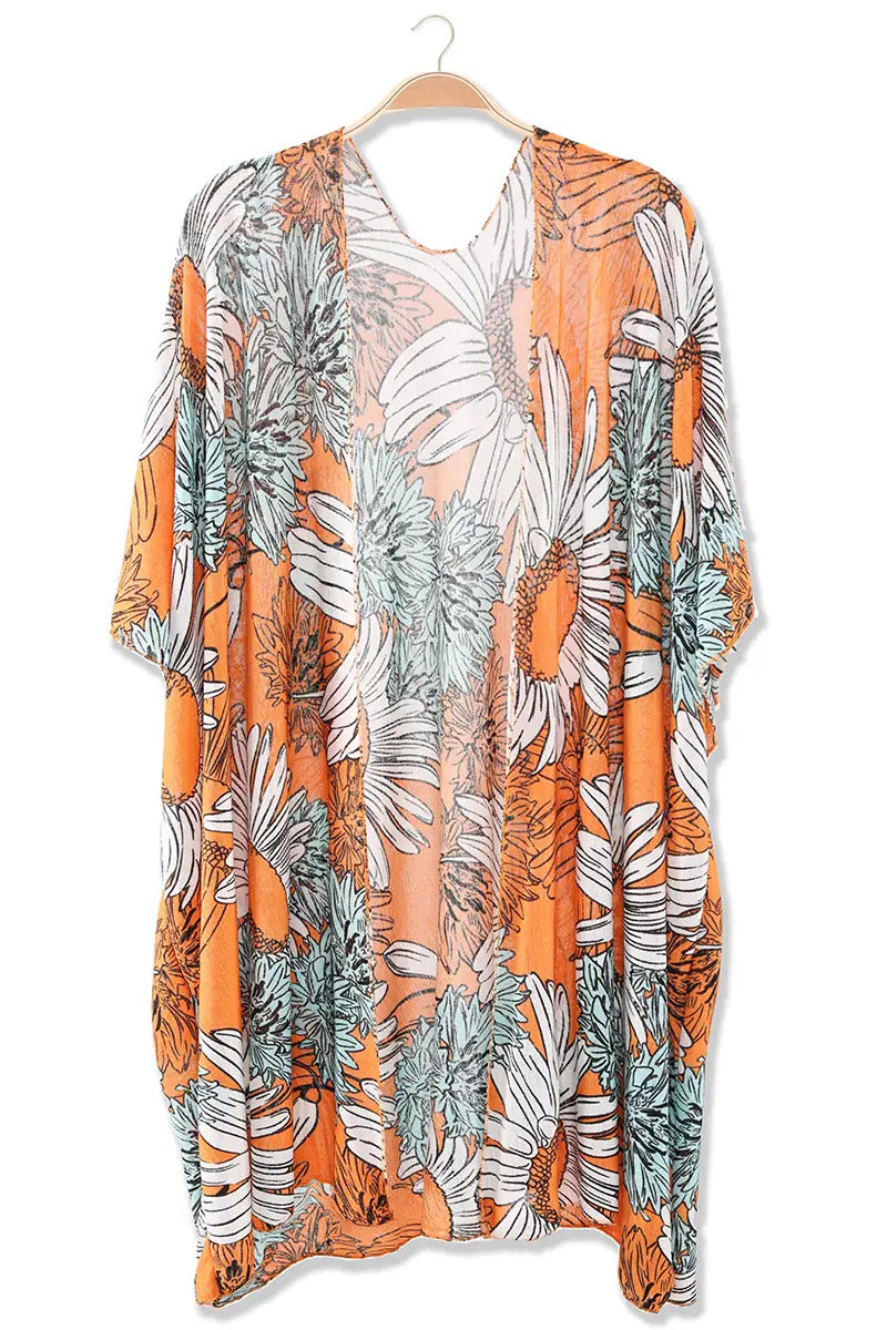 Sunflower print cover up kimono