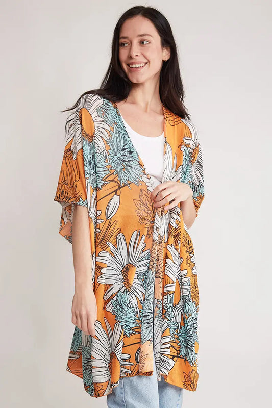 Sunflower print cover up kimono