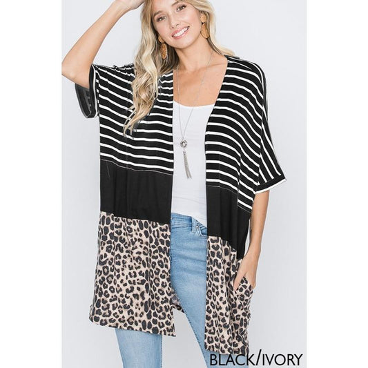 Striped & Leopard print open cardigan